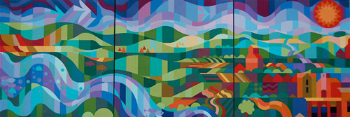 Three-part Quilt (9' x 27') fabricated by the Silver Needles Quilt Guild of Salina, Kansas