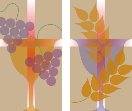 Two liturgical panels with communion theme designed for the Bethel College Mennonite Church, North Newton, Kansas