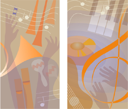 Two liturgical panels with music/celebration theme designed for the Bethel College Mennonite Church, North Newton, Kansas