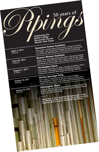 Poster for Bethel College Mennonite Church organ recital series